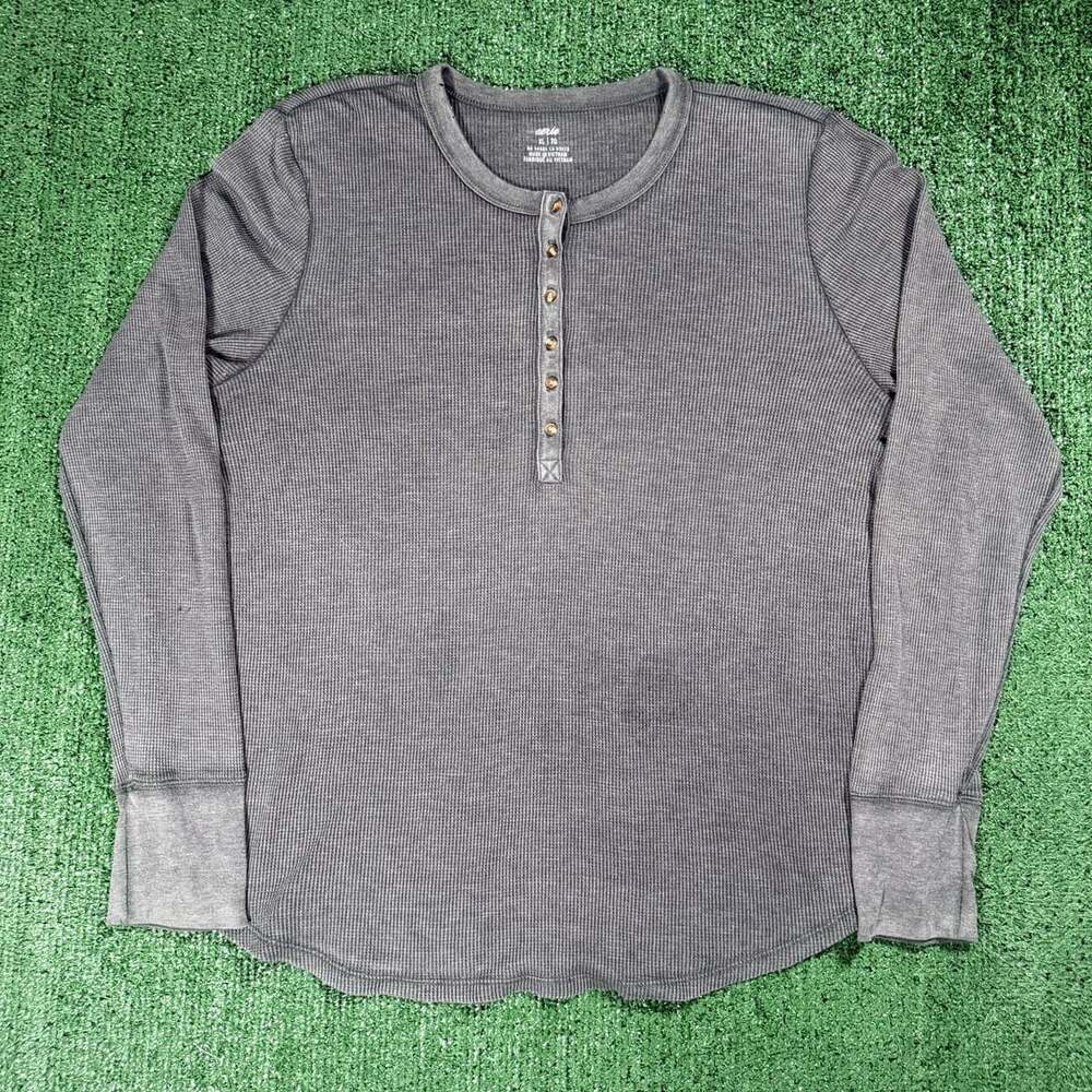 Womens Aerie Long Sleeve Waffle Henley Size XL Gray Thermal Shirt
